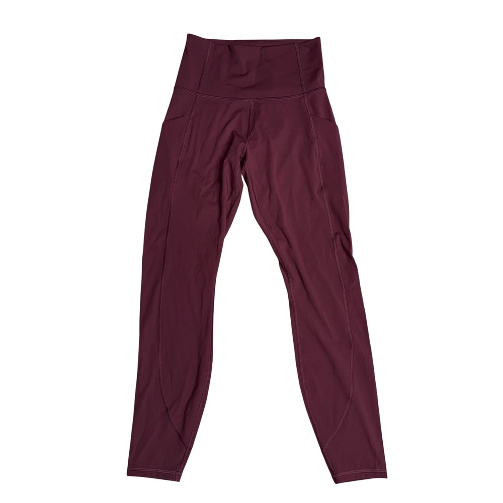 Greyson Leggings Womens Small Burgundy Excellent High Rise Side Pockets Active